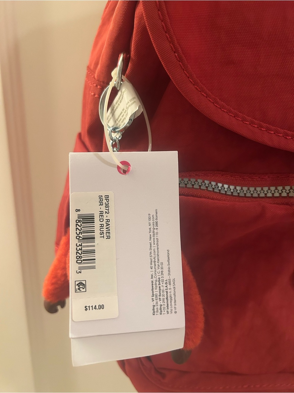 NWT Kipling Ravier Red Rust Backpack with Monkey Charm - Picture 4 of 8